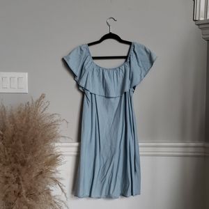 American Rag Off The Shoulder Ruffle Denim Dress
